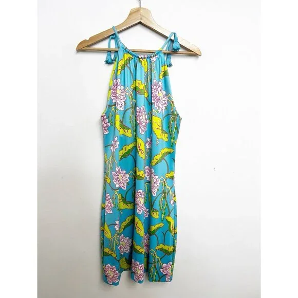 Gretchen Scott Halter Tassel Tie Dress Sz M Mystic Garden NWT Turquoise Floral - Picture 3 of 14